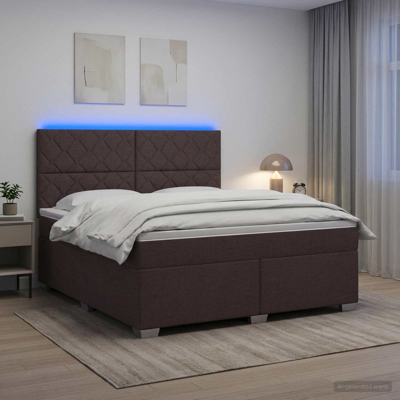 Pat boxspring cu saltea Maro închis 140 x 190 cm Țesătură