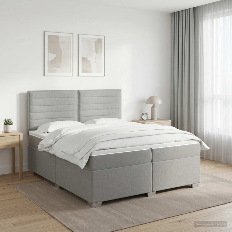 Pat boxspring cu saltea Gri deschis 200 x 200 cm Țesătură