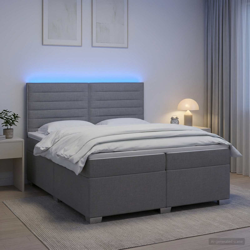 Pat boxspring cu saltea Gri deschis 200 x 200 cm Țesătură