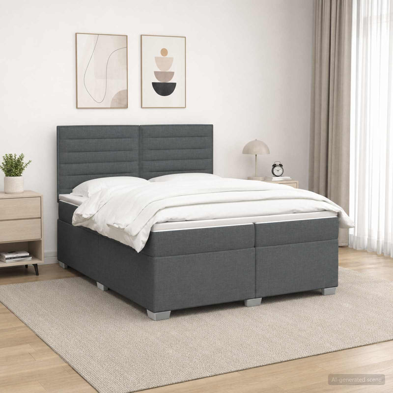 Pat boxspring cu saltea Gri închis 200 x 200 cm Țesătură