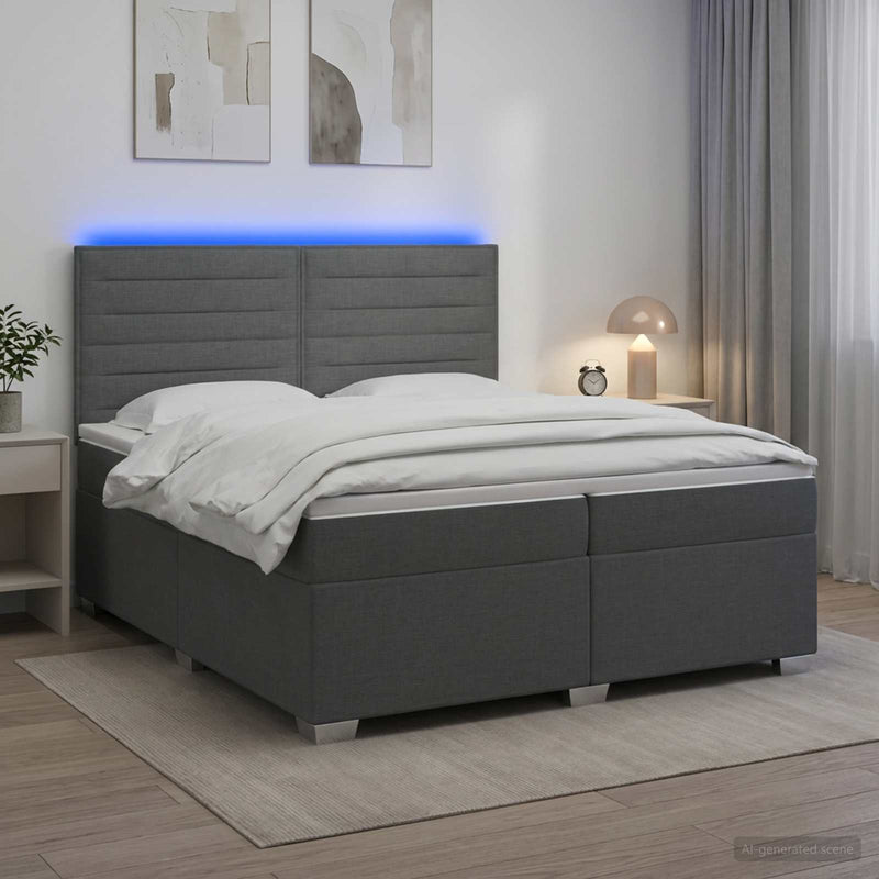 Pat boxspring cu saltea Gri închis 200 x 200 cm Țesătură