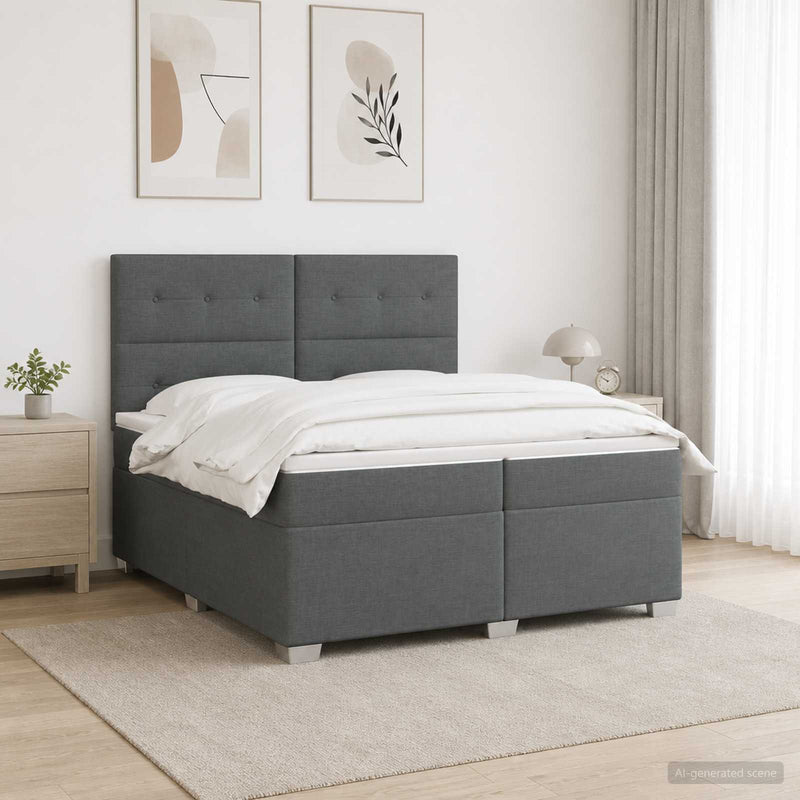 Pat boxspring cu saltea Gri închis 200 x 200 cm Țesătură