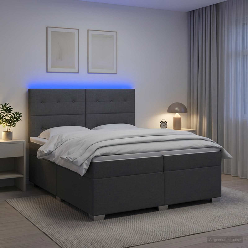 Pat boxspring cu saltea Gri închis 200 x 200 cm Țesătură