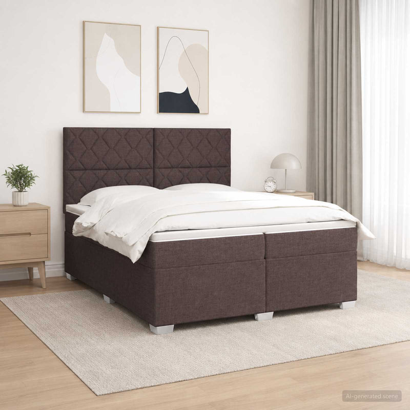 Pat boxspring cu saltea Maro închis 200 x 200 cm Țesătură