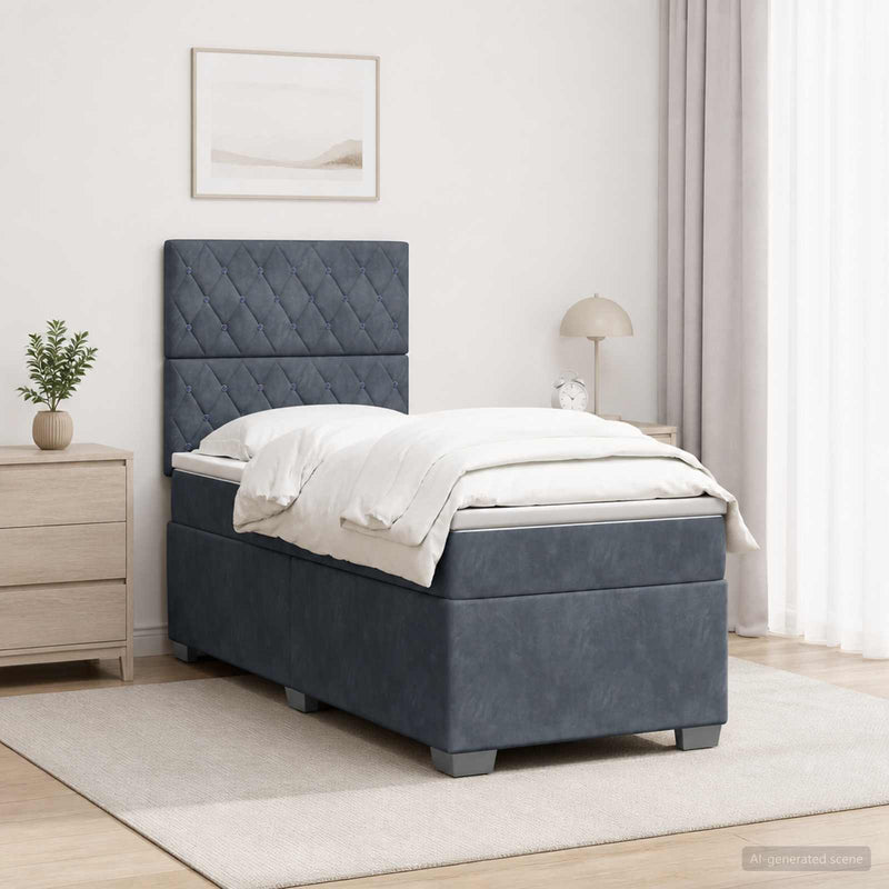 Pat boxspring cu saltea Gri închis 80 x 200 cm Catifea