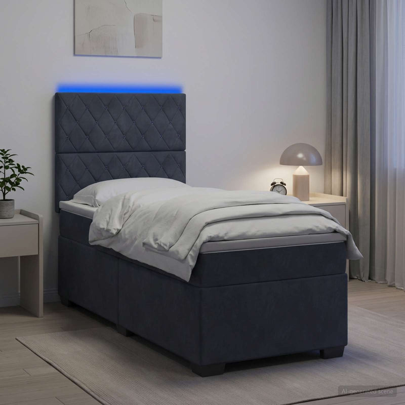 Pat boxspring cu saltea Gri închis 80 x 200 cm Catifea