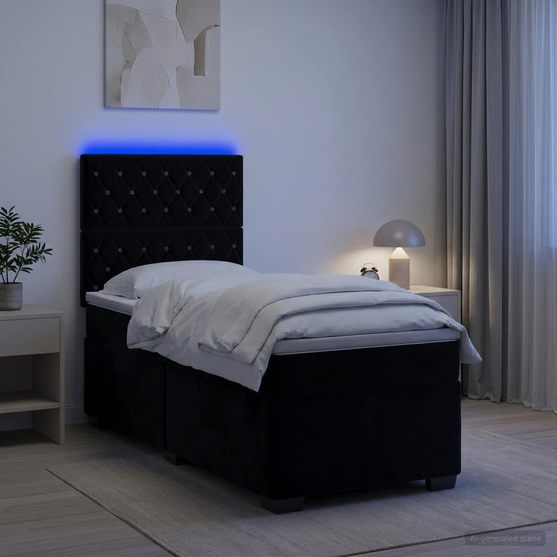Pat boxspring cu saltea cu benzi LED Negru 80 x 200 cm Catifea