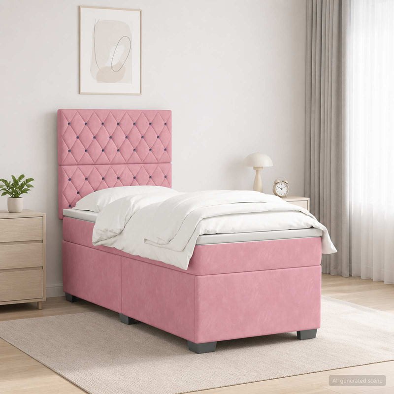 Pat boxspring cu saltea cu benzi LED Roz 80 x 200 cm Catifea