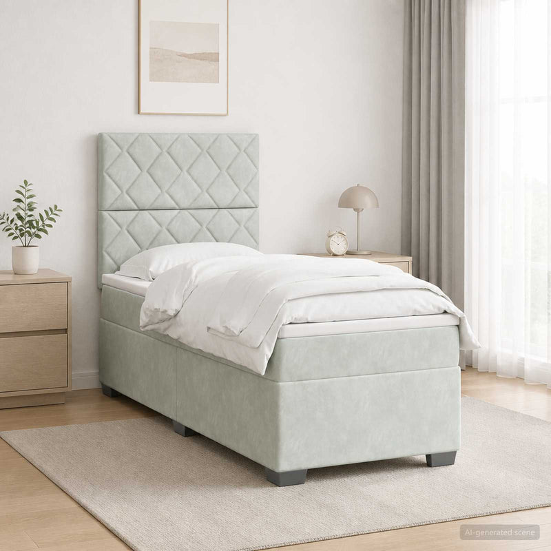 Pat boxspring cu saltea Gri deschis 80 x 200 cm Catifea