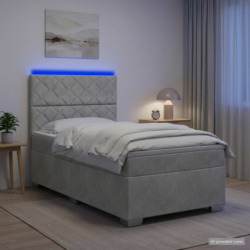 Pat boxspring cu saltea Gri deschis 80 x 200 cm Catifea