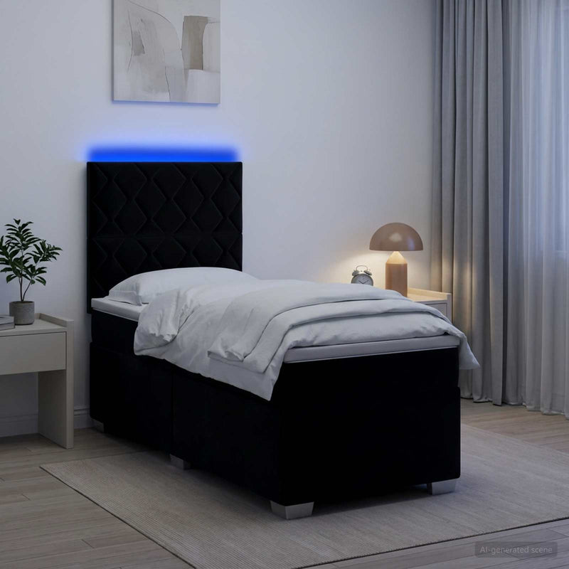 Pat boxspring cu saltea cu benzi LED Negru 80 x 200 cm Catifea