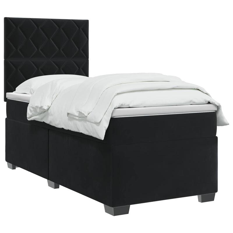 Pat boxspring cu saltea cu benzi LED Negru 80 x 200 cm Catifea