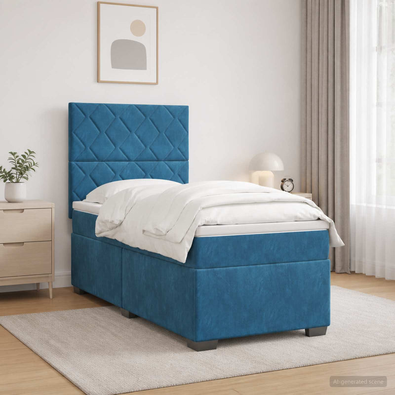 Pat boxspring cu saltea albastru 80 x 200 cm Catifea