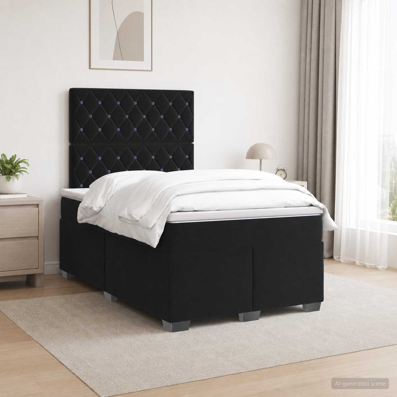 Pat boxspring cu saltea cu benzi LED Negru 120 x 200 cm Catifea