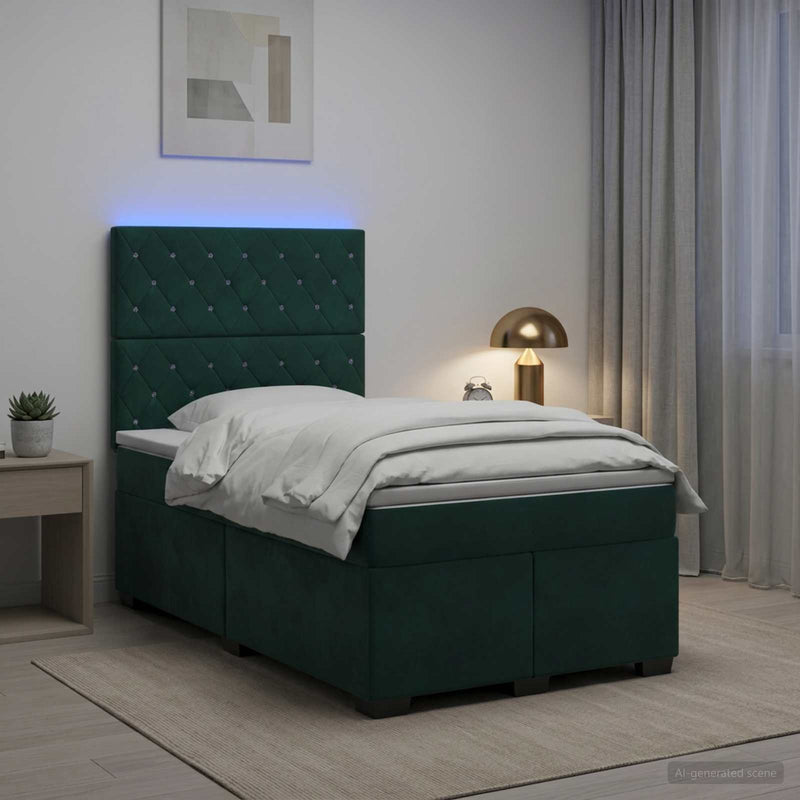 Pat boxspring cu saltea Verde închis 120 x 200 cm Catifea