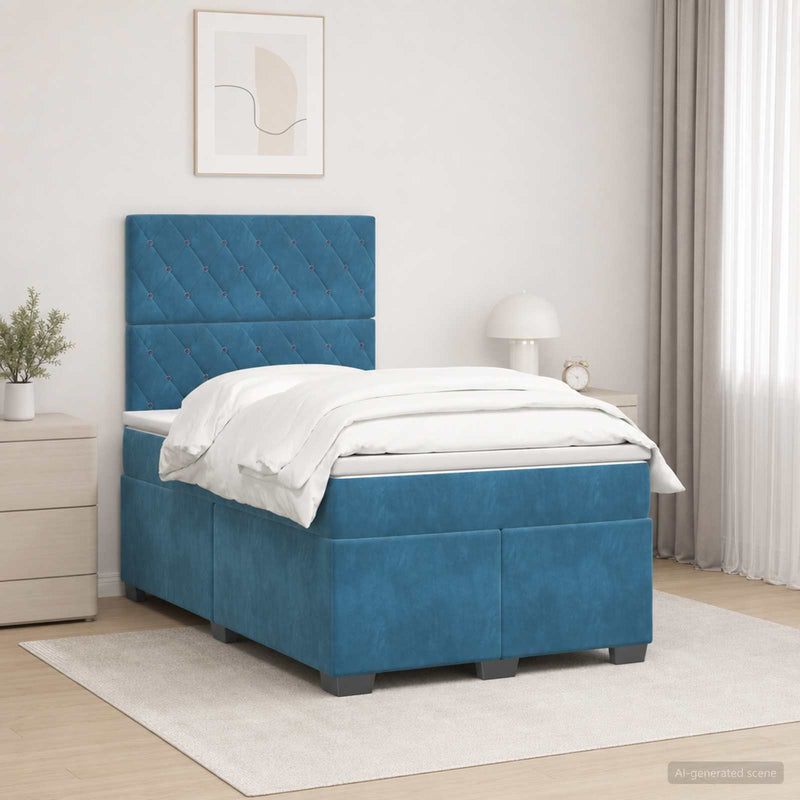 Pat boxspring cu saltea albastru 120 x 200 cm Catifea
