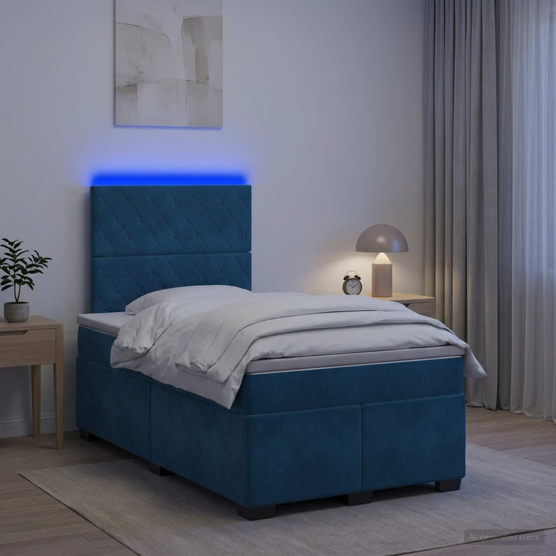 Pat boxspring cu saltea albastru 120 x 200 cm Catifea