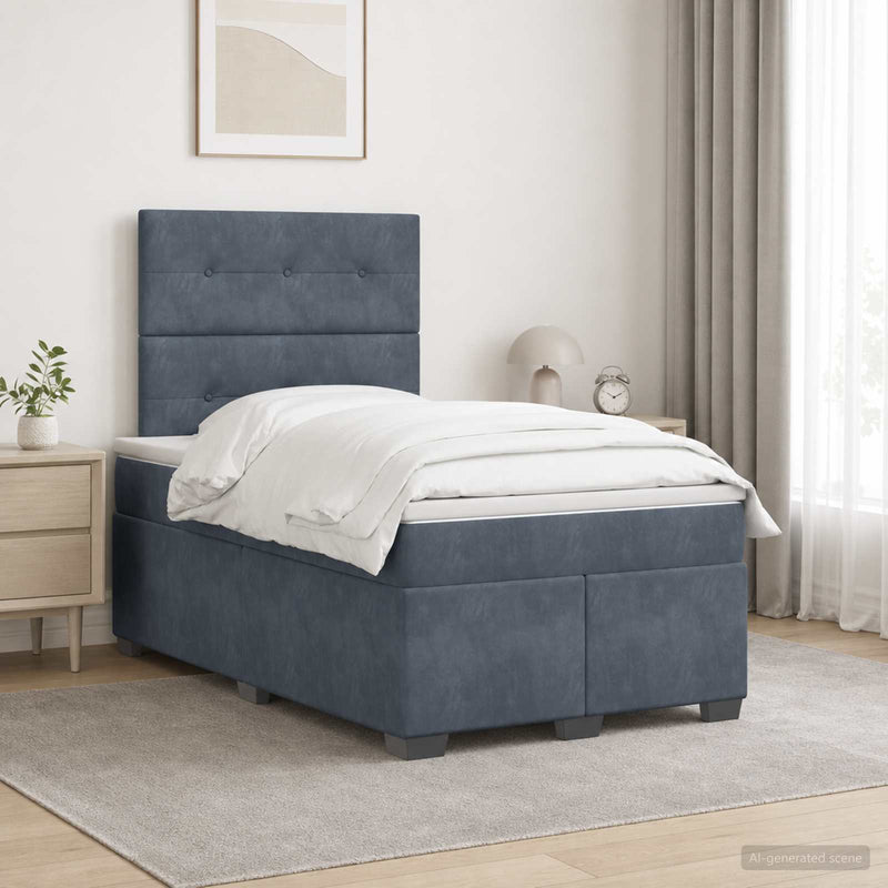 Pat boxspring cu saltea Gri închis 120 x 200 cm Catifea