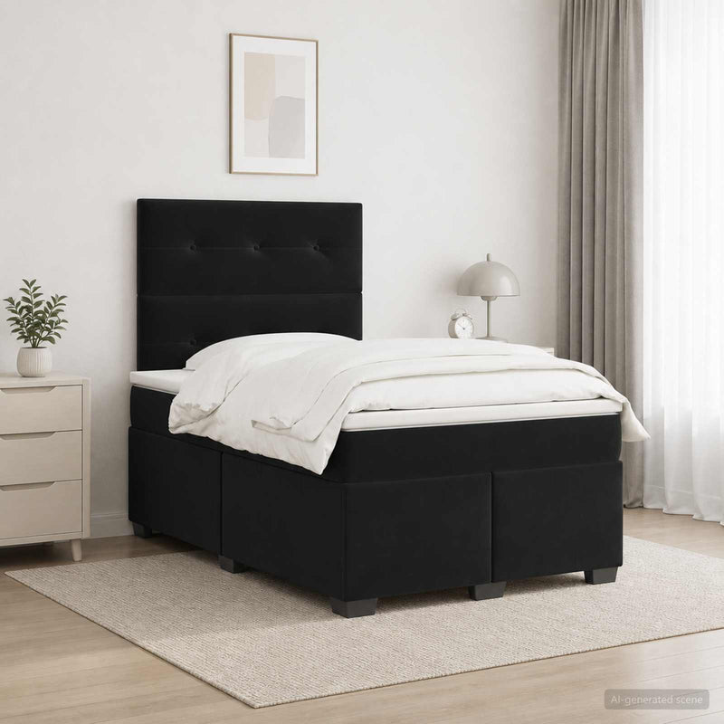 Pat boxspring cu saltea cu benzi LED Negru 120 x 190 cm Catifea