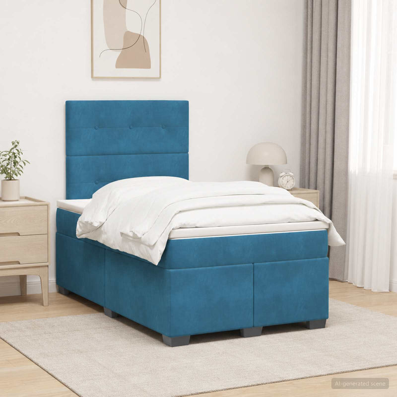 Pat boxspring cu saltea albastru 120 x 200 cm Catifea
