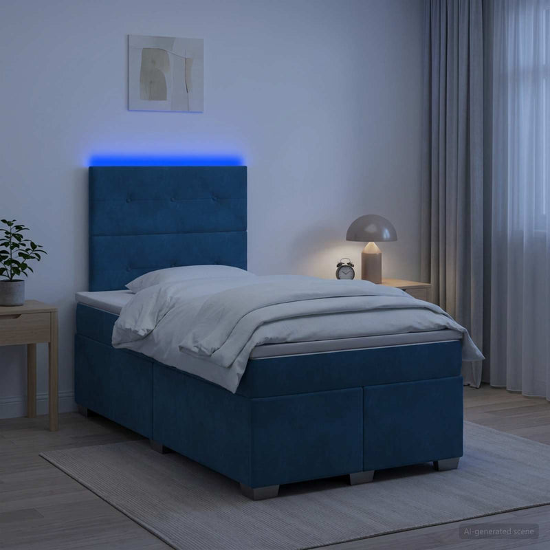 Pat boxspring cu saltea albastru 120 x 200 cm Catifea