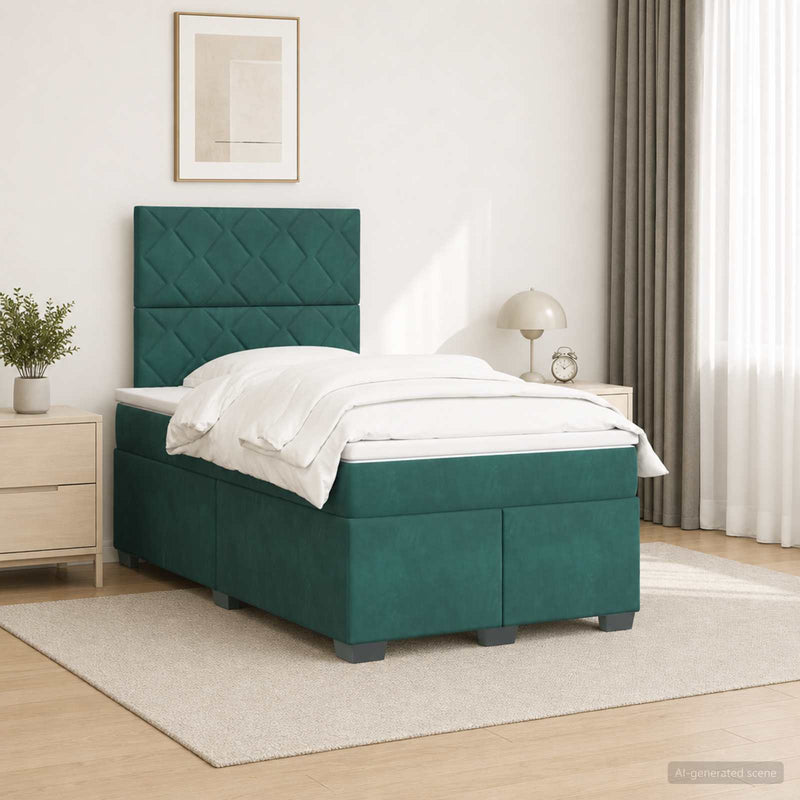 Pat boxspring cu saltea Verde închis 120 x 190 cm Catifea