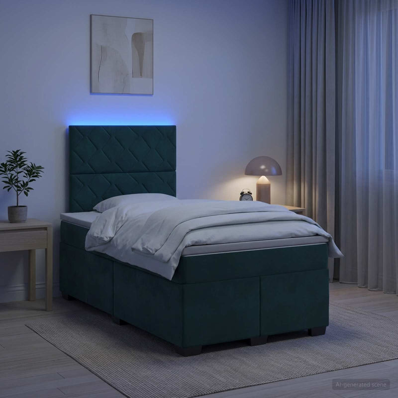 Pat boxspring cu saltea Verde închis 120 x 190 cm Catifea