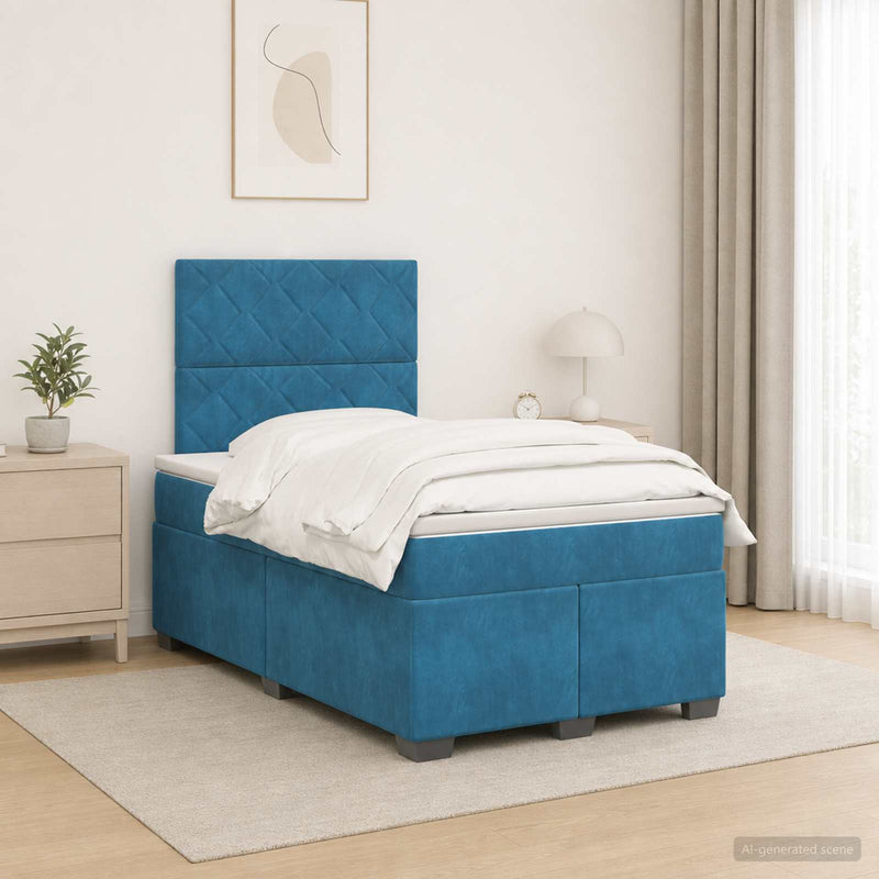 Pat boxspring cu saltea albastru 120 x 190 cm Catifea