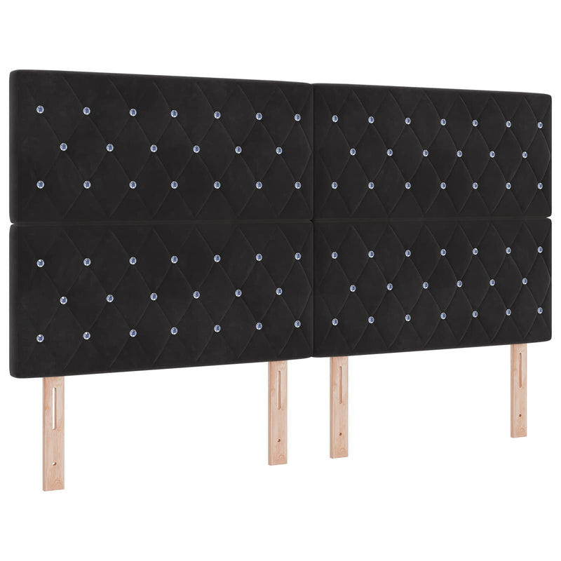 Pat boxspring cu saltea cu benzi LED Negru 180 x 200 cm Catifea