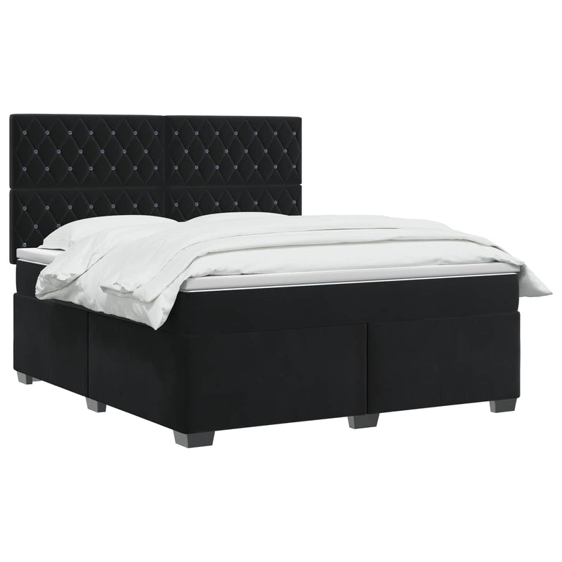 Pat boxspring cu saltea cu benzi LED Negru 180 x 200 cm Catifea