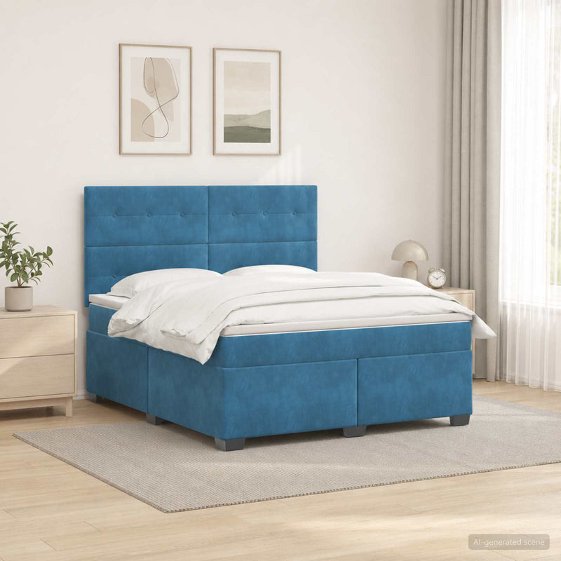Pat boxspring cu saltea albastru 140 x 190 cm Catifea