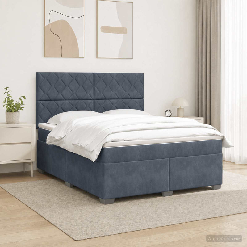 Pat boxspring cu saltea Gri închis 140 x 190 cm Catifea