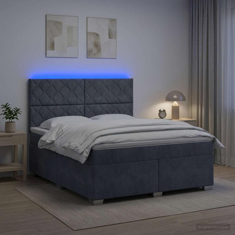 Pat boxspring cu saltea Gri închis 140 x 190 cm Catifea
