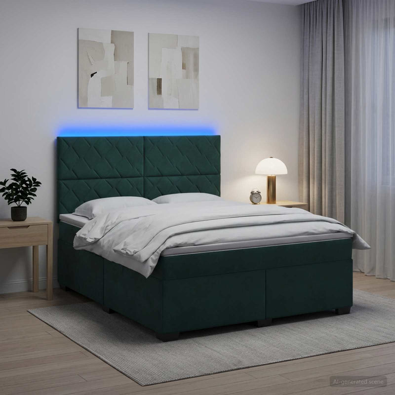 Pat boxspring cu saltea Verde închis 140 x 190 cm Catifea