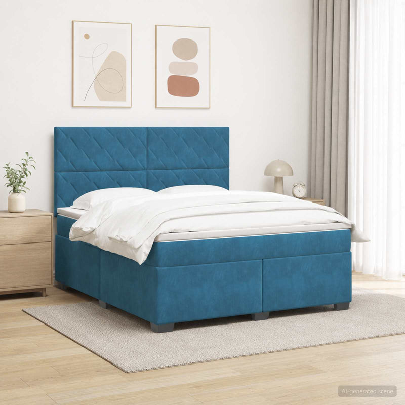 Pat boxspring cu saltea albastru 180 x 200 cm Catifea