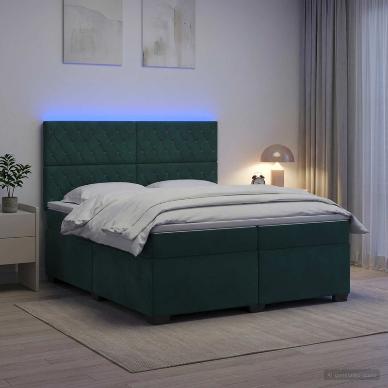 Pat boxspring cu saltea Verde închis 200 x 200 cm Catifea