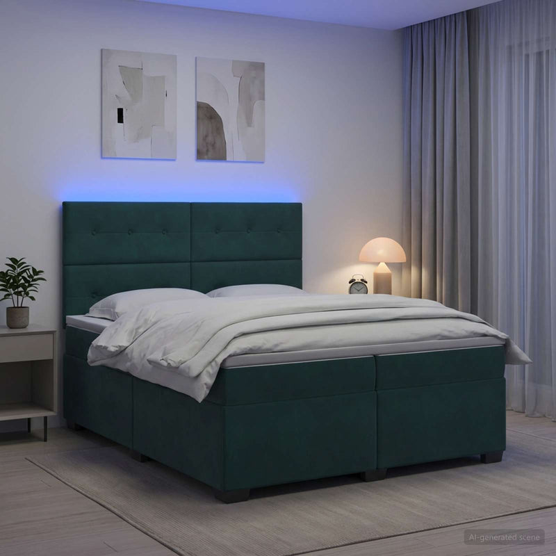 Pat boxspring cu saltea Verde închis 200 x 200 cm Catifea