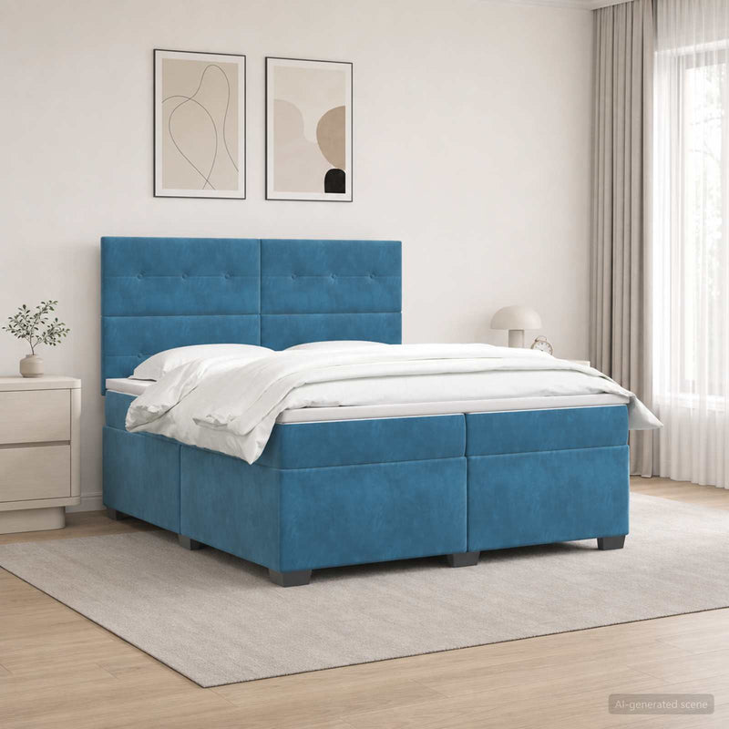 Pat boxspring cu saltea albastru 200 x 200 cm Catifea