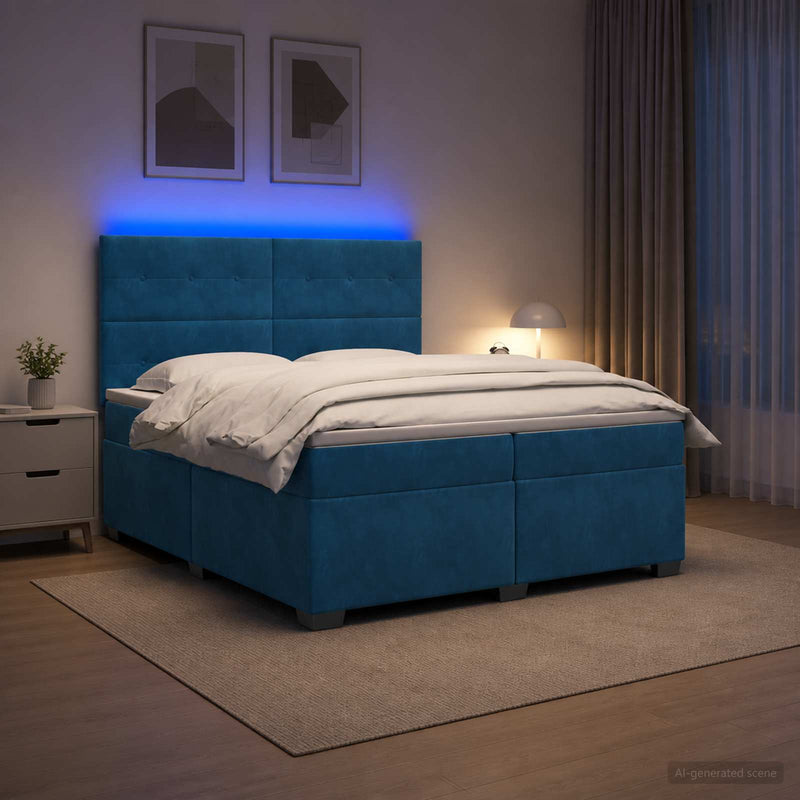 Pat boxspring cu saltea albastru 200 x 200 cm Catifea