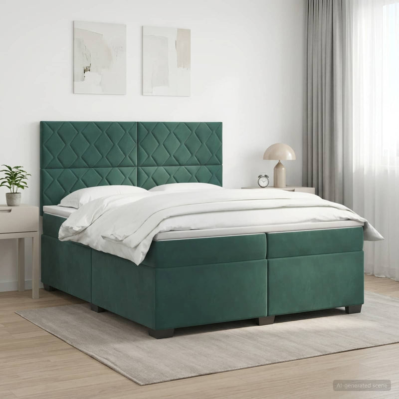 Pat boxspring cu saltea Verde închis 200 x 200 cm Catifea