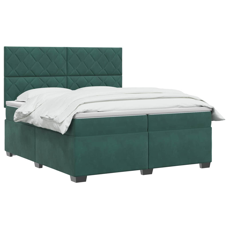 Pat boxspring cu saltea Verde închis 200 x 200 cm Catifea