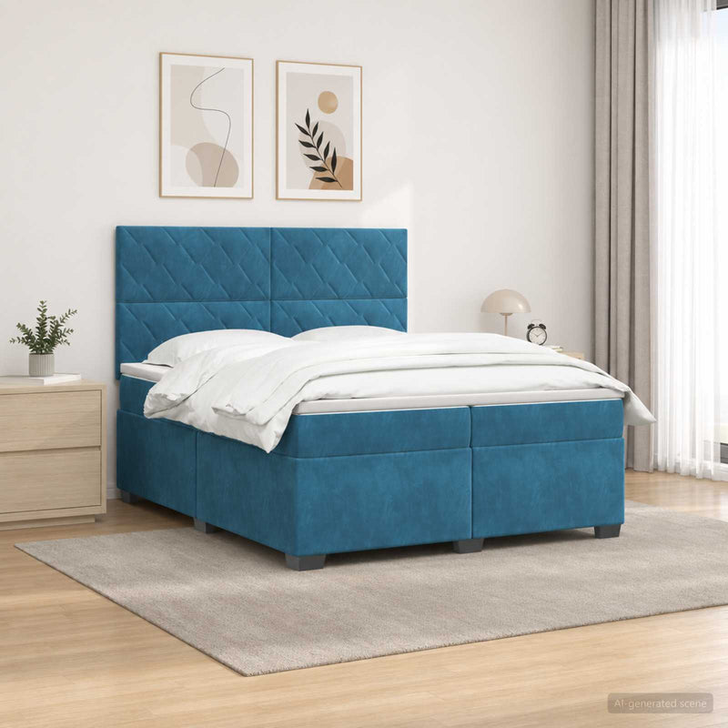 Pat boxspring cu saltea albastru 200 x 200 cm Catifea