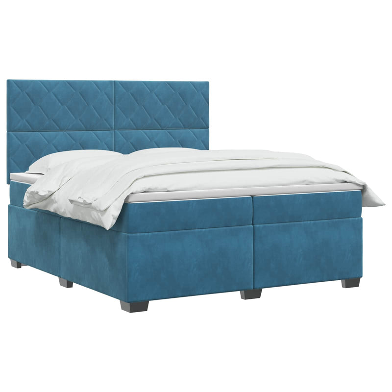 Pat boxspring cu saltea albastru 200 x 200 cm Catifea