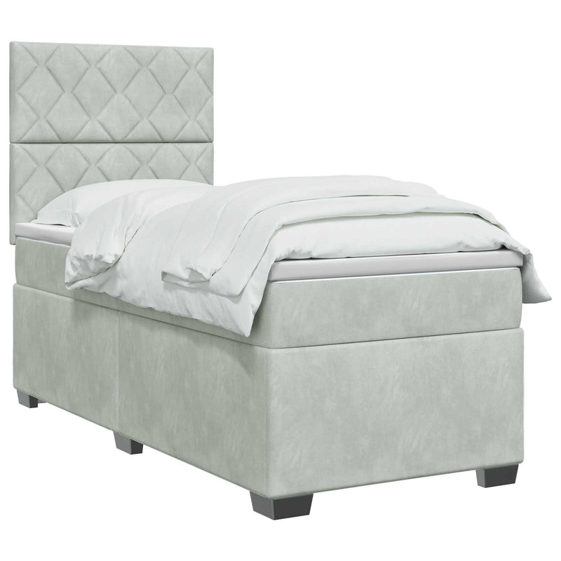 Pat box spring cu saltea și LED Gri deschis 90 x 190 cm Catifea