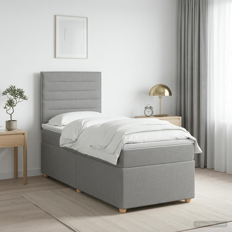 Pat boxspring cu saltea Gri deschis 100 x 200 cm Țesătură