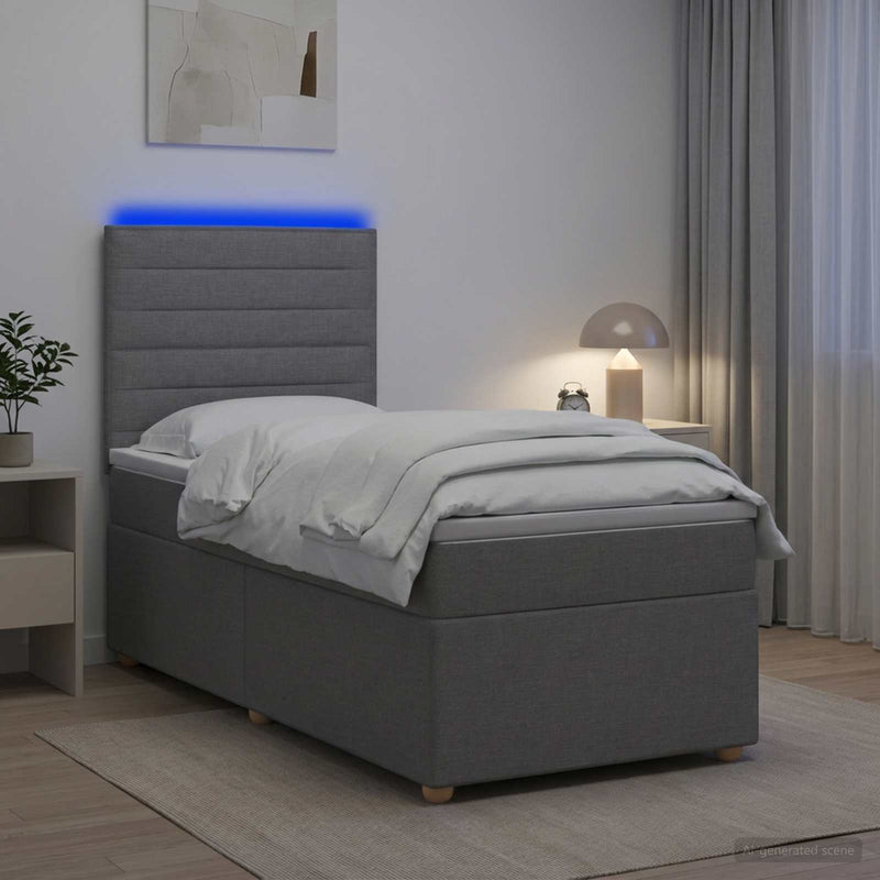 Pat boxspring cu saltea Gri deschis 100 x 200 cm Țesătură