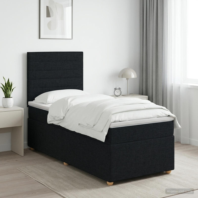 Pat boxspring cu saltea cu benzi LED Negru 80 x 200 cm Țesătură