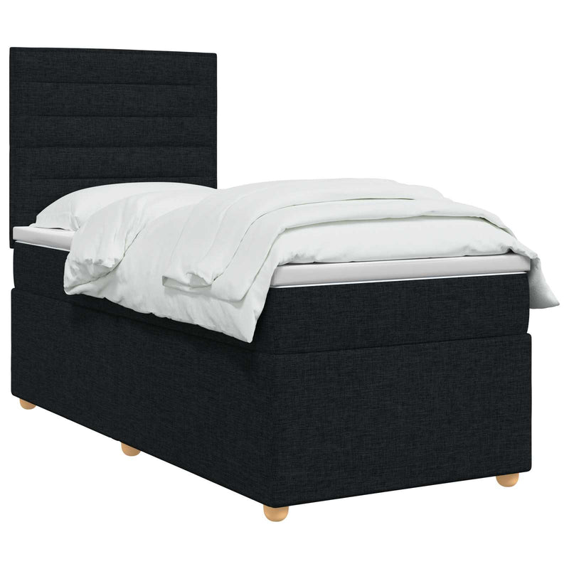 Pat boxspring cu saltea cu benzi LED Negru 80 x 200 cm Țesătură