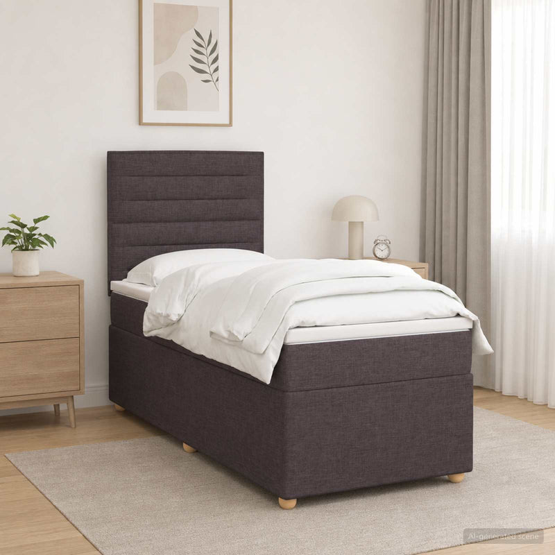 Pat boxspring cu saltea Maro închis 100 x 200 cm Țesătură
