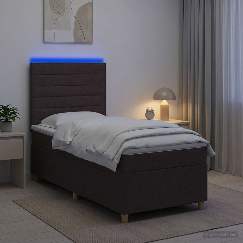 Pat boxspring cu saltea Maro închis 100 x 200 cm Țesătură